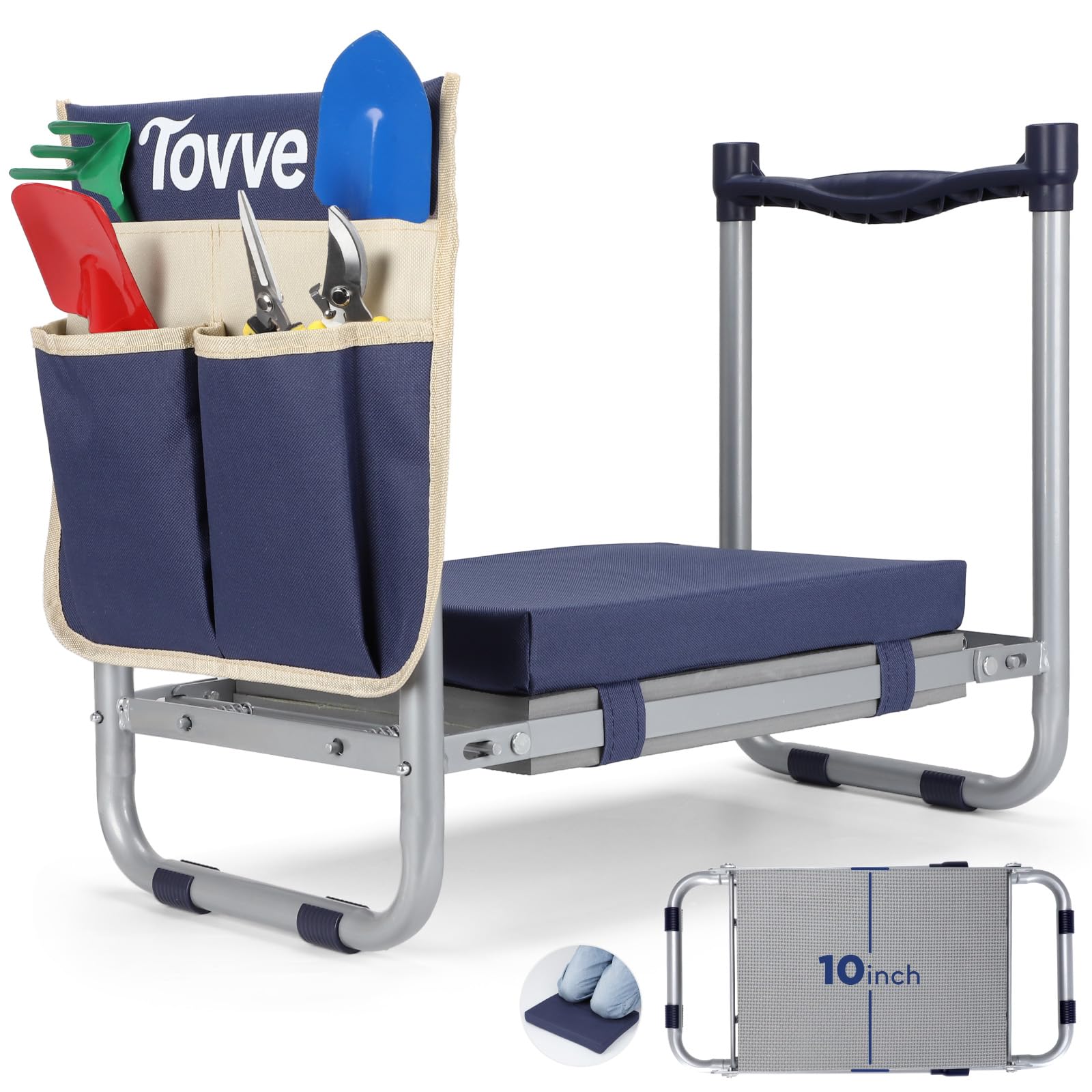 Tovve Foldable Garden Kneeler Seat – Wide Pad & Tool Bag
