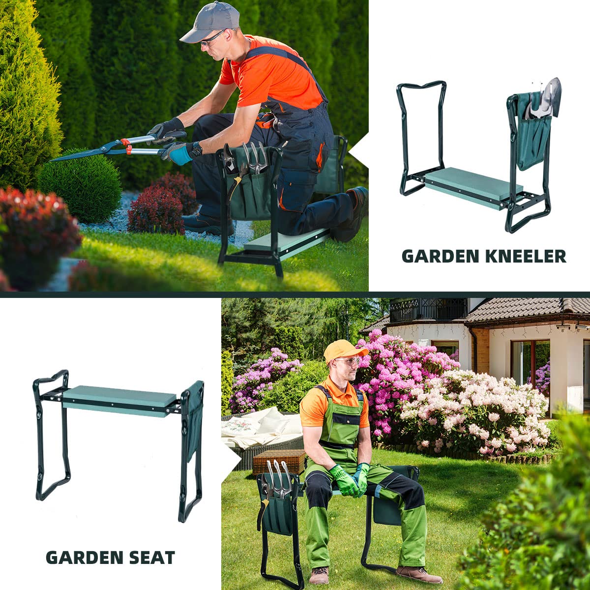 OFFICEJOY 2-in-1 Garden Kneeler & Seat – Foldable with Tool Pouch