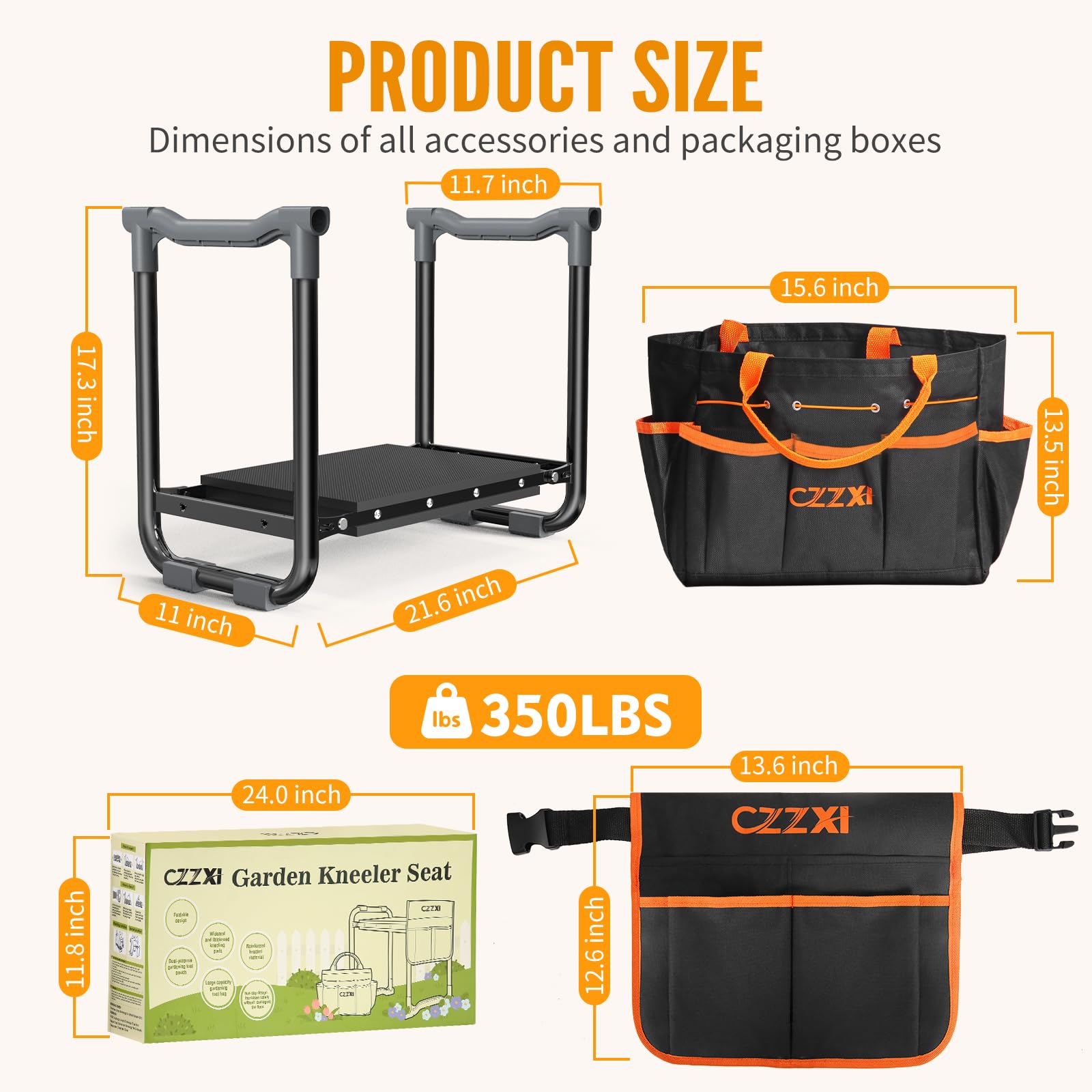 CZZXI Garden Kneeler Seat – Wide Pad & Tool Pouch
