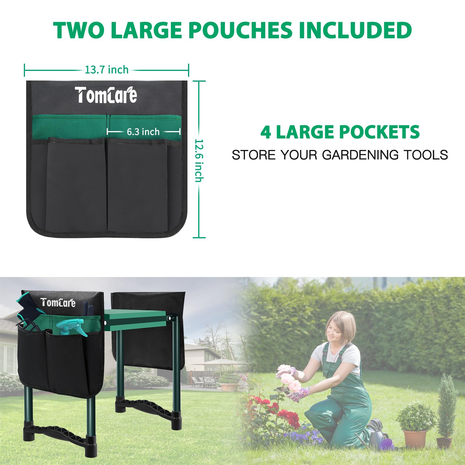 TomCare Garden Kneeler Seat – Extra Wide Pad & Tool Pouches