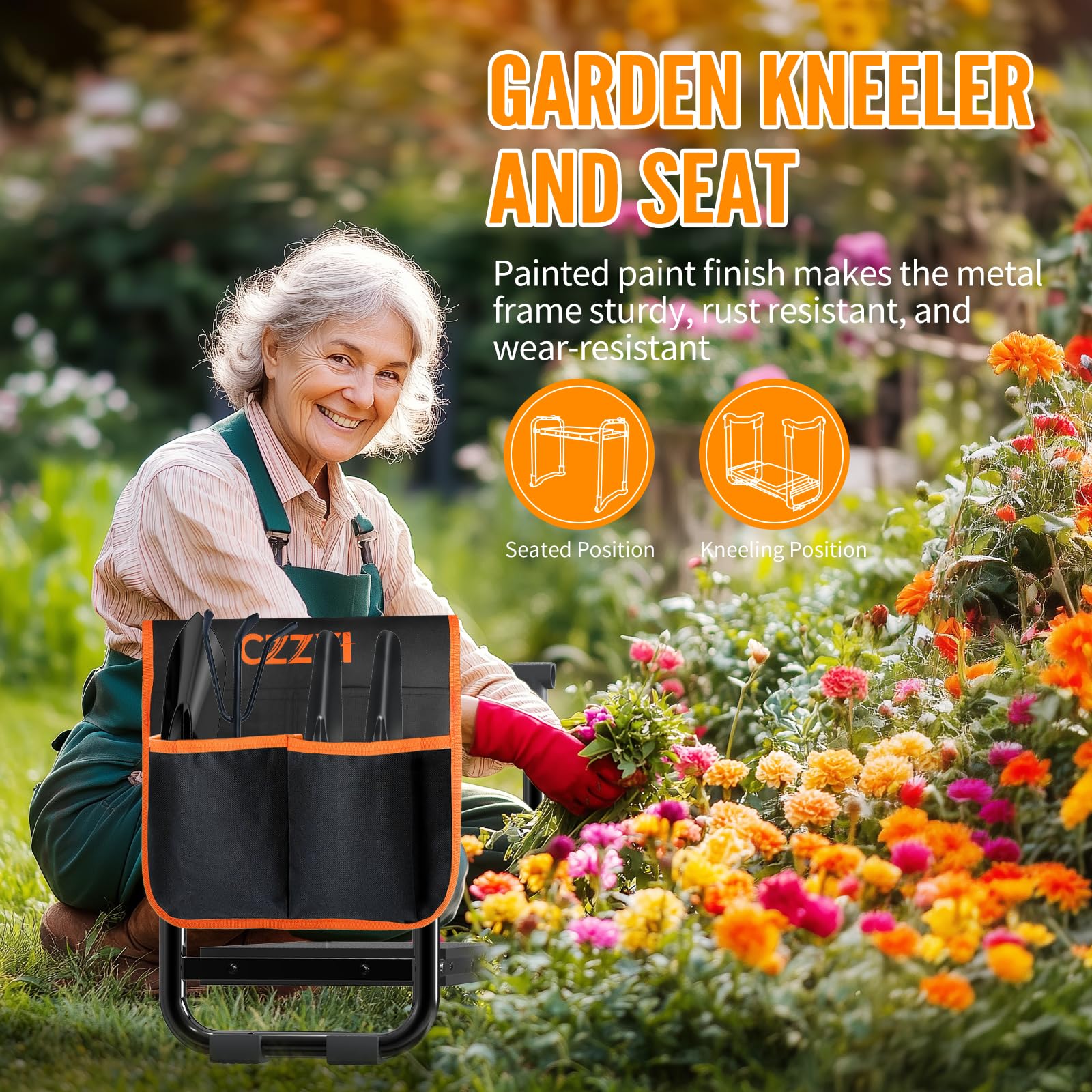 CZZXI Garden Kneeler Seat – Wide Pad & Tool Pouch