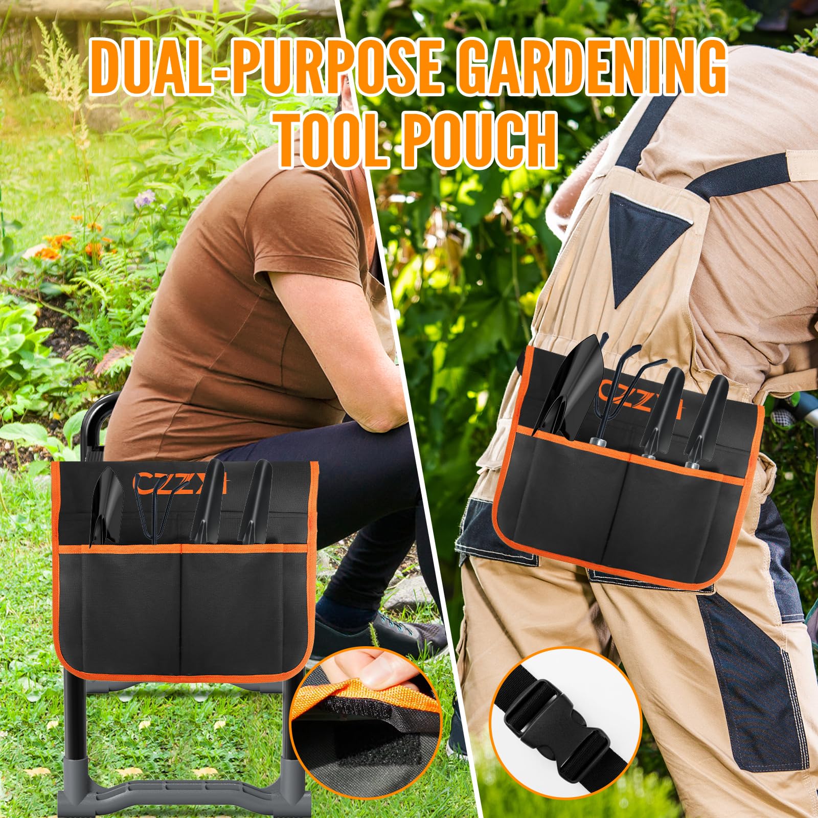 CZZXI Garden Kneeler Seat – Wide Pad & Tool Pouch