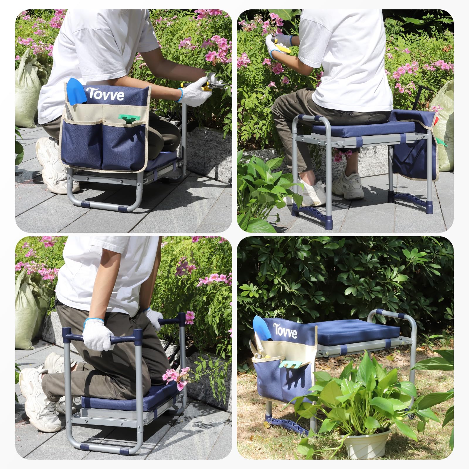 Tovve Foldable Garden Kneeler Seat – Wide Pad & Tool Bag