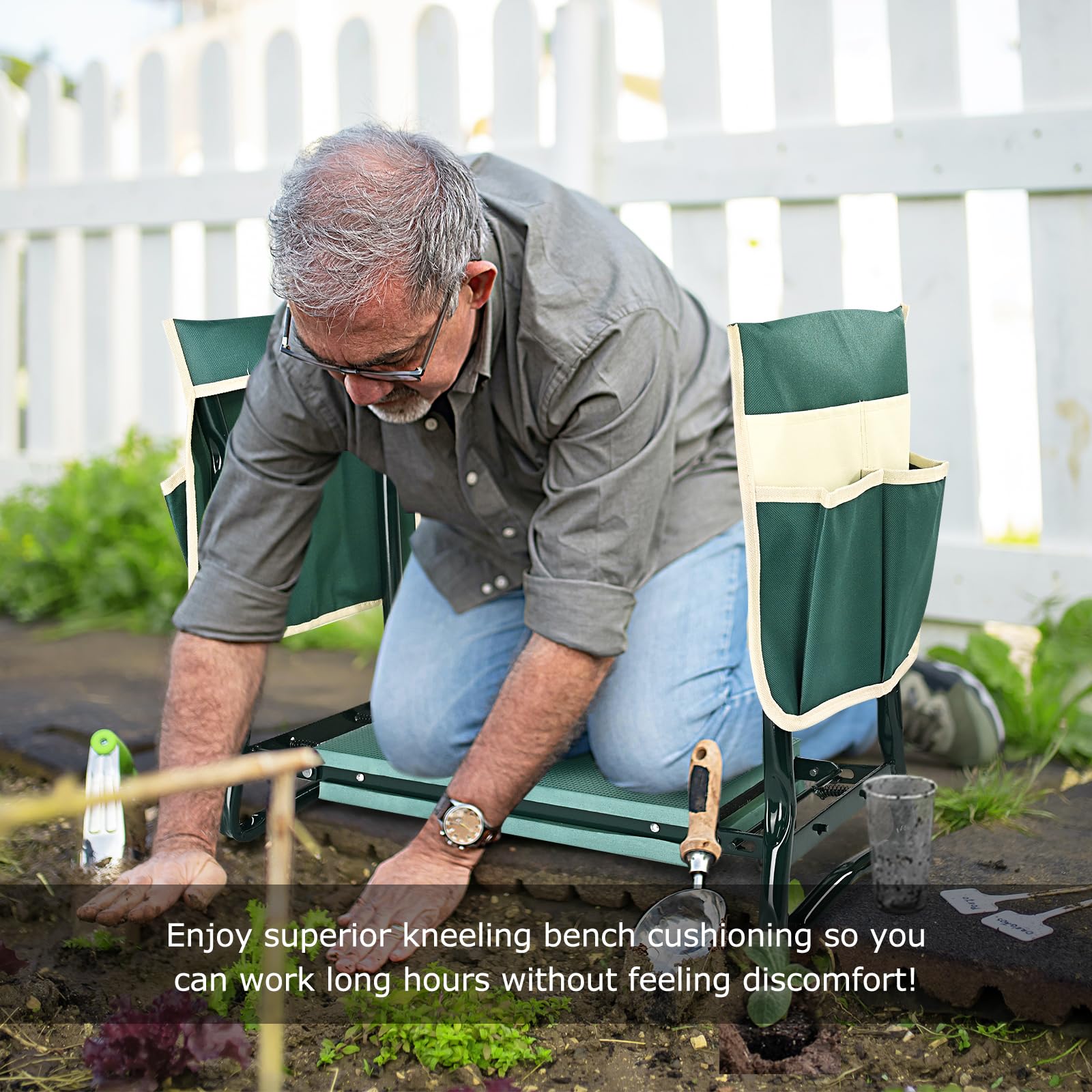 KVR Garden Kneeler & Seat – Thick Pad, Tool Pouches, Foldable