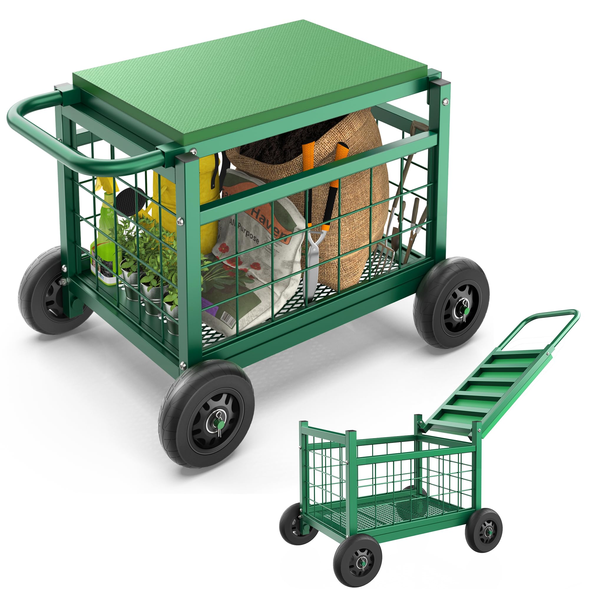 FLINTER Rolling Garden Seat with Wheels – Heavy Duty Cart for Seniors
