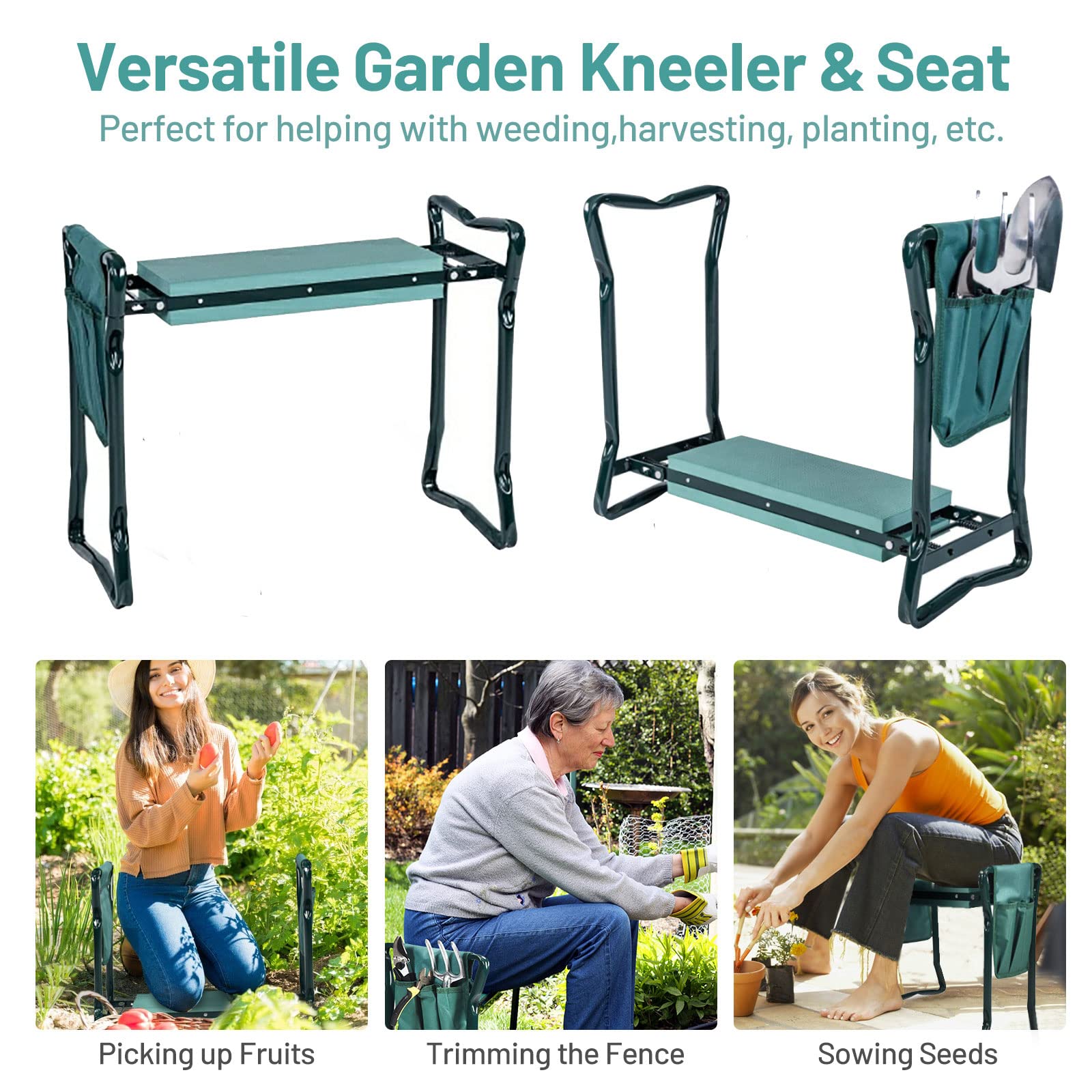 OFFICEJOY 2-in-1 Garden Kneeler & Seat – Foldable with Tool Pouch